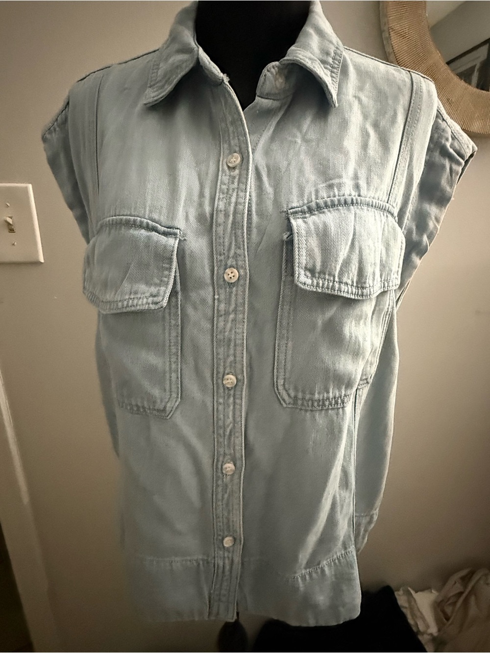 Velvet Heart Light Wash Denim Button-Front Utility Top